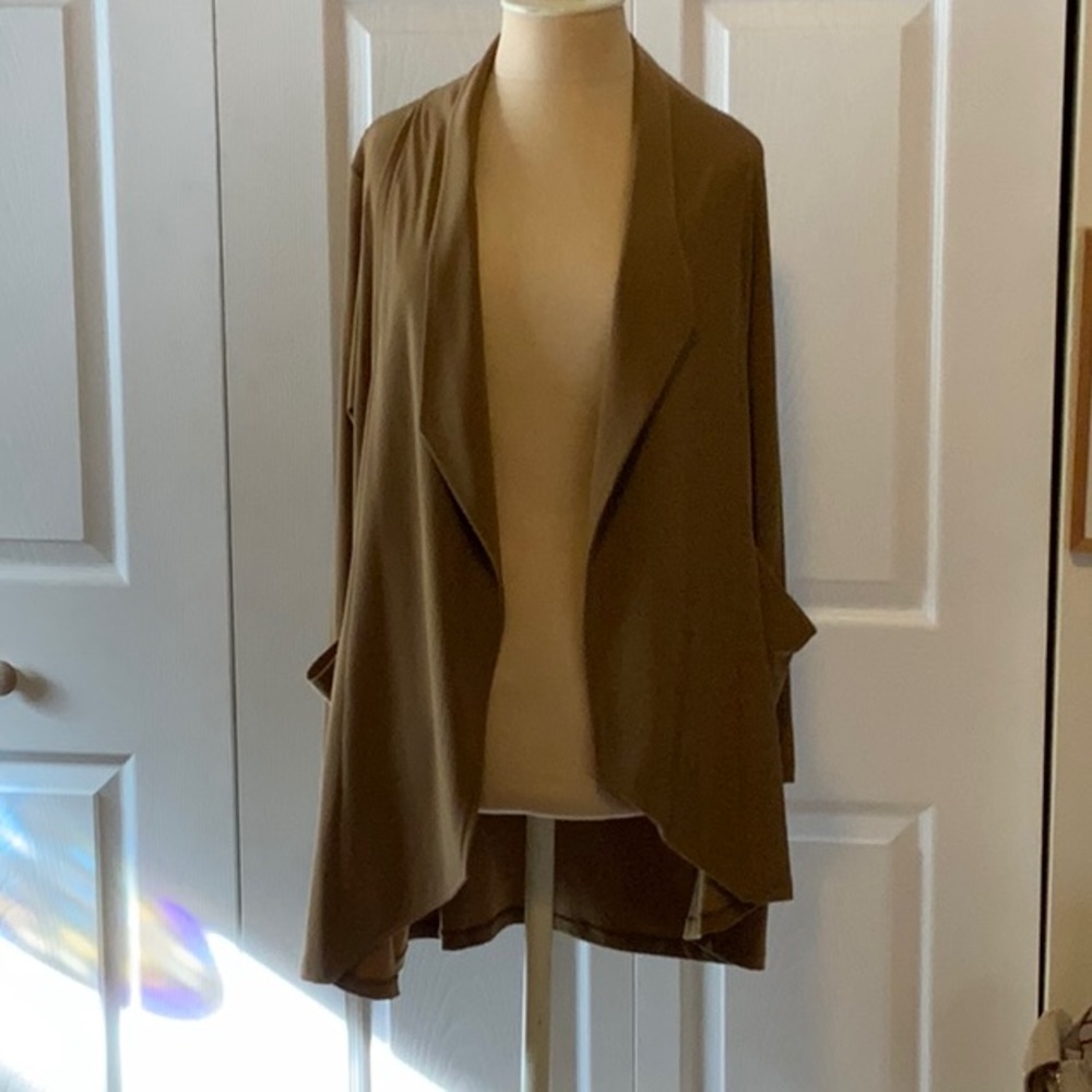 Sun Kim-Small- Dark Beige- Polyester Knit-2 Pocket Open Sweater